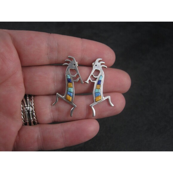 Vintage Southwestern Sterling Kokopelli Inlay Earrings - Picture 10 of 10